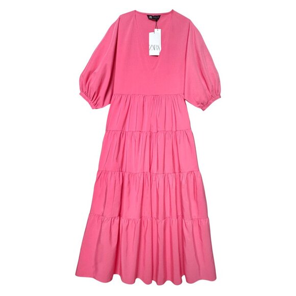 Zara Dresses & Skirts - NWT ZARA CANDY PINK TIERED RUFFLE MAXI DRESS BOHO BARBIE RESORT MED